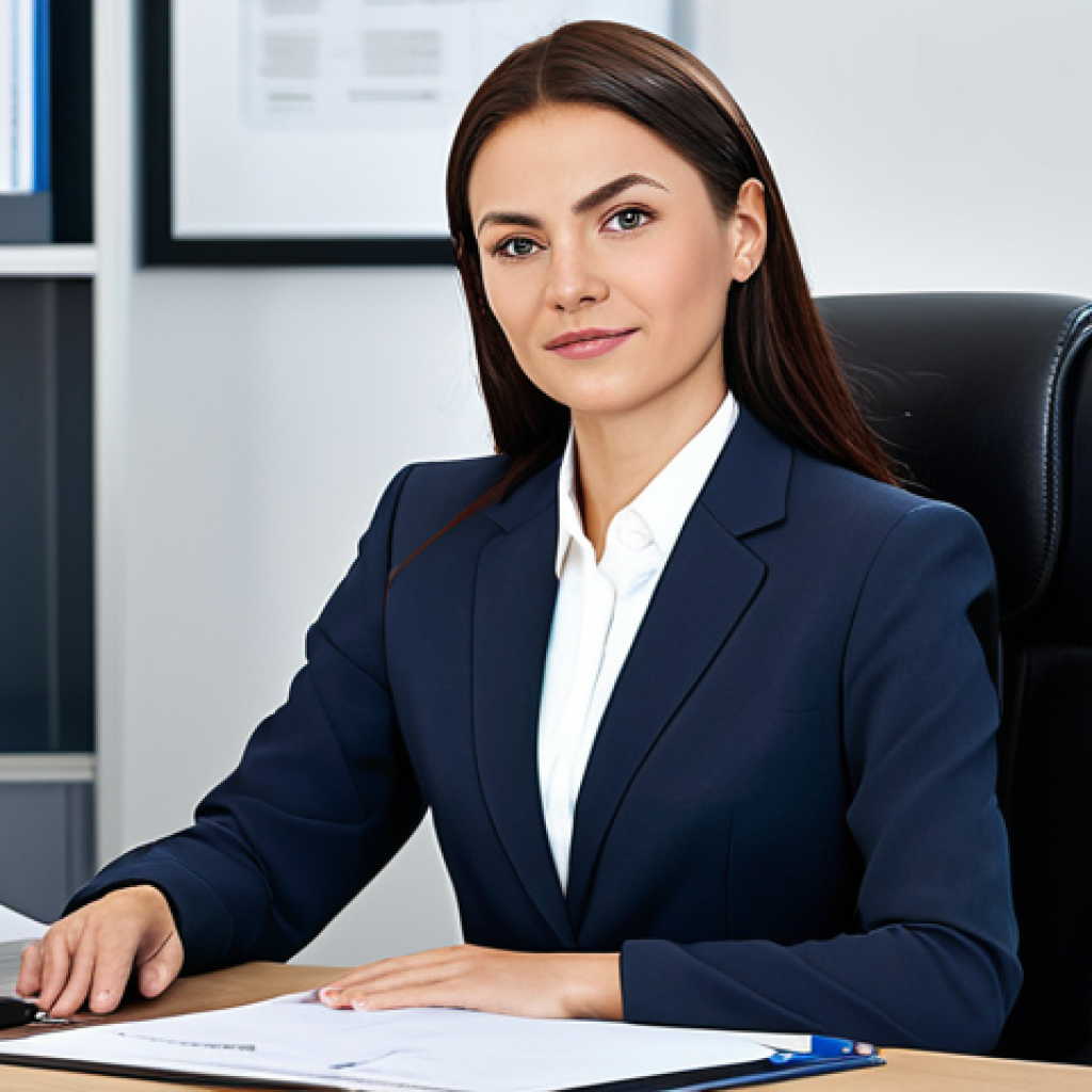 **Professional:** A businesswoman in a modern office setting, fully clothed in a modest business suit, seated at a desk, appropriate attire, safe for work, perfect anatomy, natural proportions, high quality.