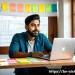 지속가능한 성취를 위한 목표 우선순위 설정 - A focused Bengali man sitting at a traditional wooden desk in a calm, organized home office setting,...