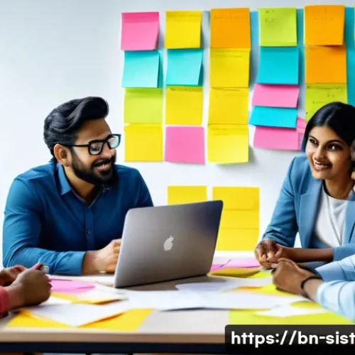 지속가능한 성취와 혁신적 조직 문화 - A vibrant corporate brainstorming session in a modern office with diverse Bengali professionals acti...